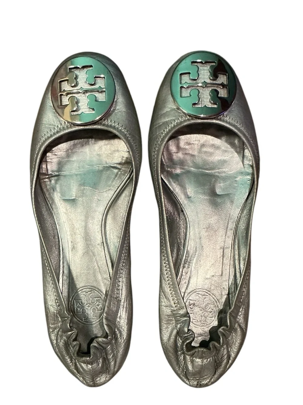 Tory Burch Metallic Silver Flats